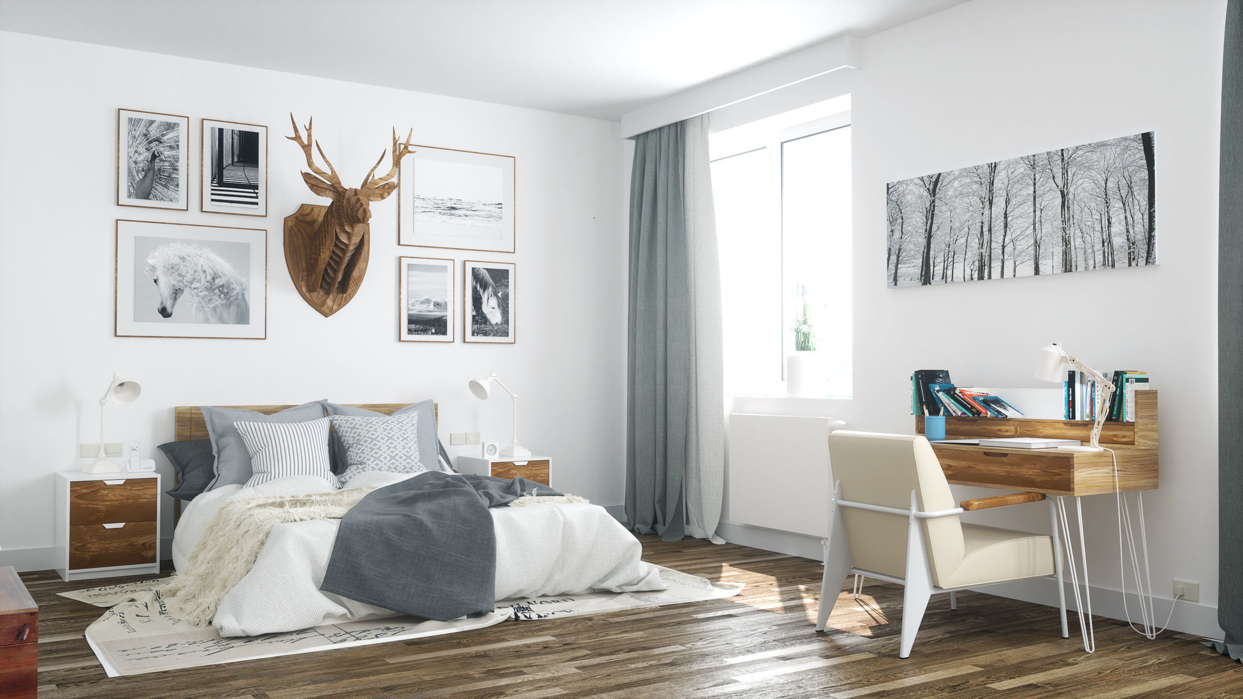 Scandinavian Bedroom Octane Render 3D model_2