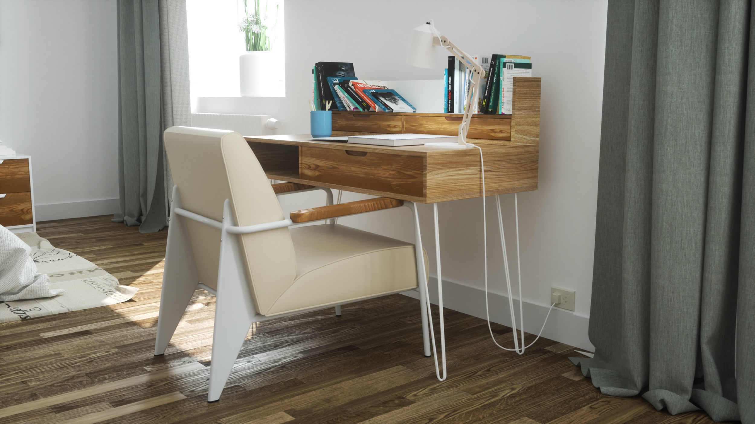 Scandinavian Bedroom Octane Render 3D model_1