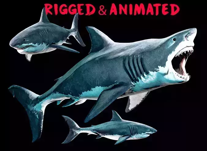 Great White Shark Low-poly 3D model