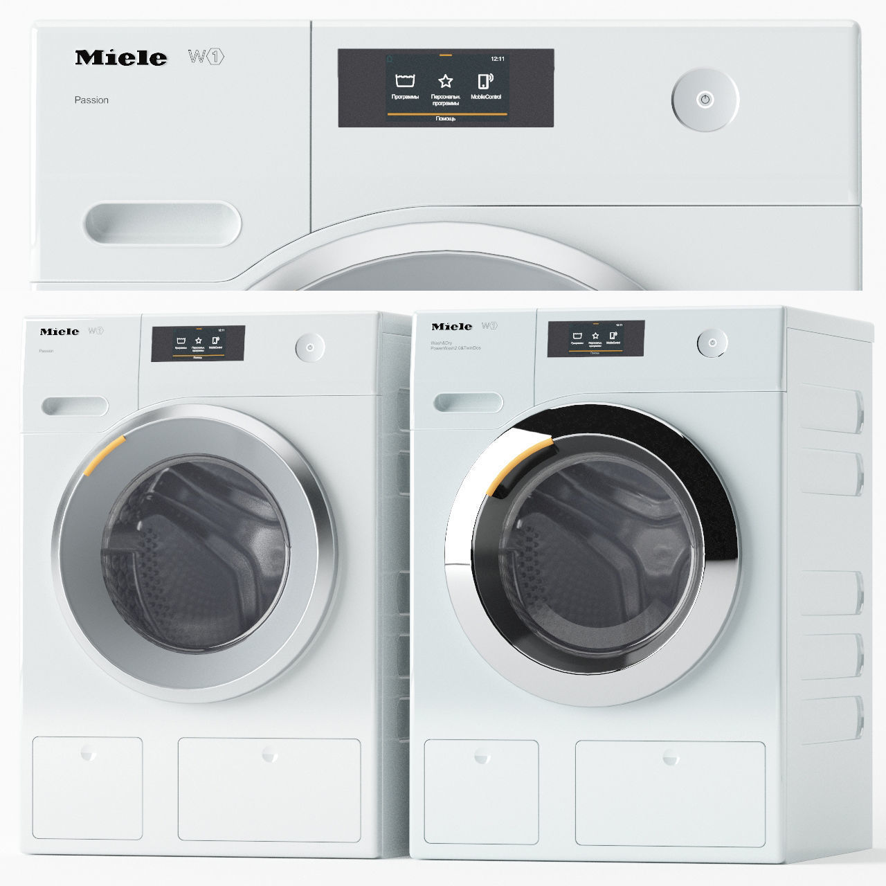 Set of washing machines Miele 3D model_0
