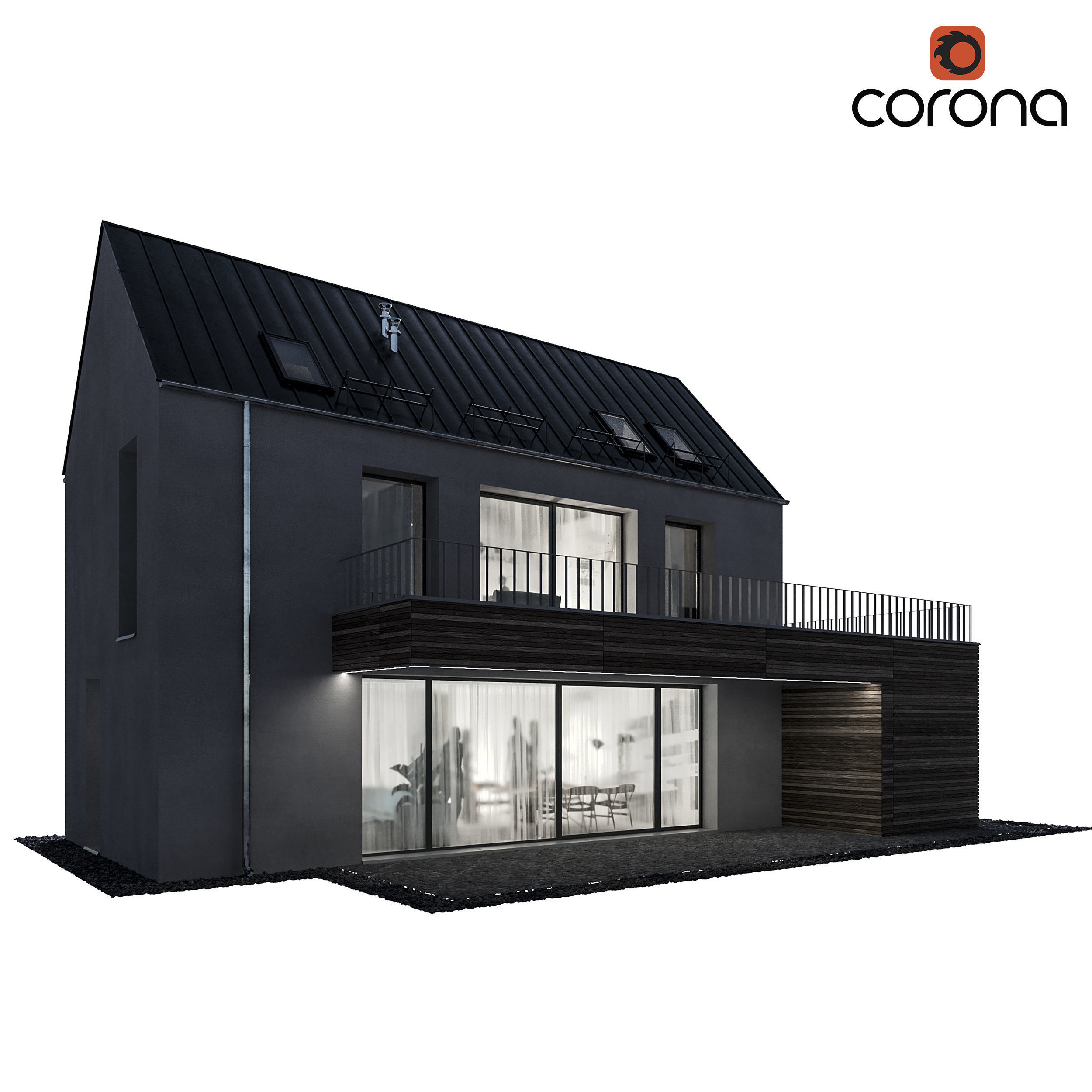 Modern house 13 at night 3D model_2