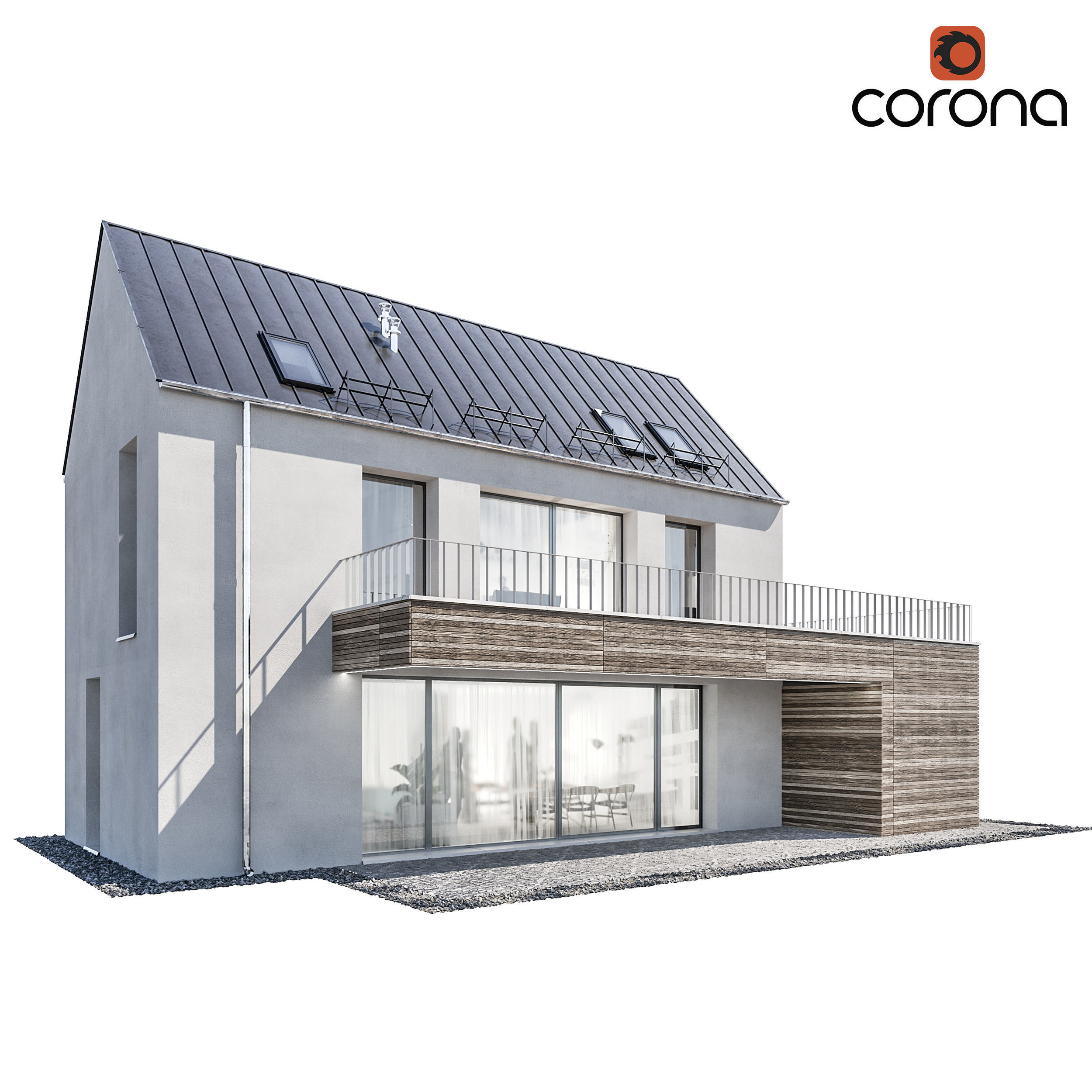 Modern house 13 at night 3D model_1