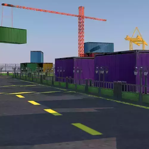 3D Seaport three different colored shipping containers Low-poly 3D model