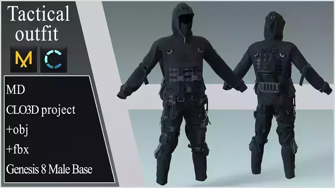 Tactical Outfit Marvelous Designer project  3D model