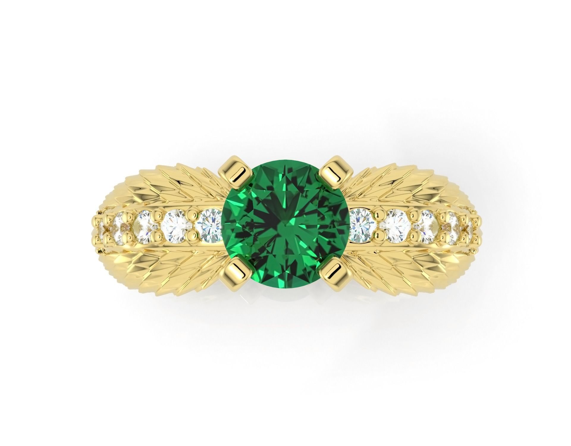 D-1754 emerald angel wings engagement ring 3D print model_4