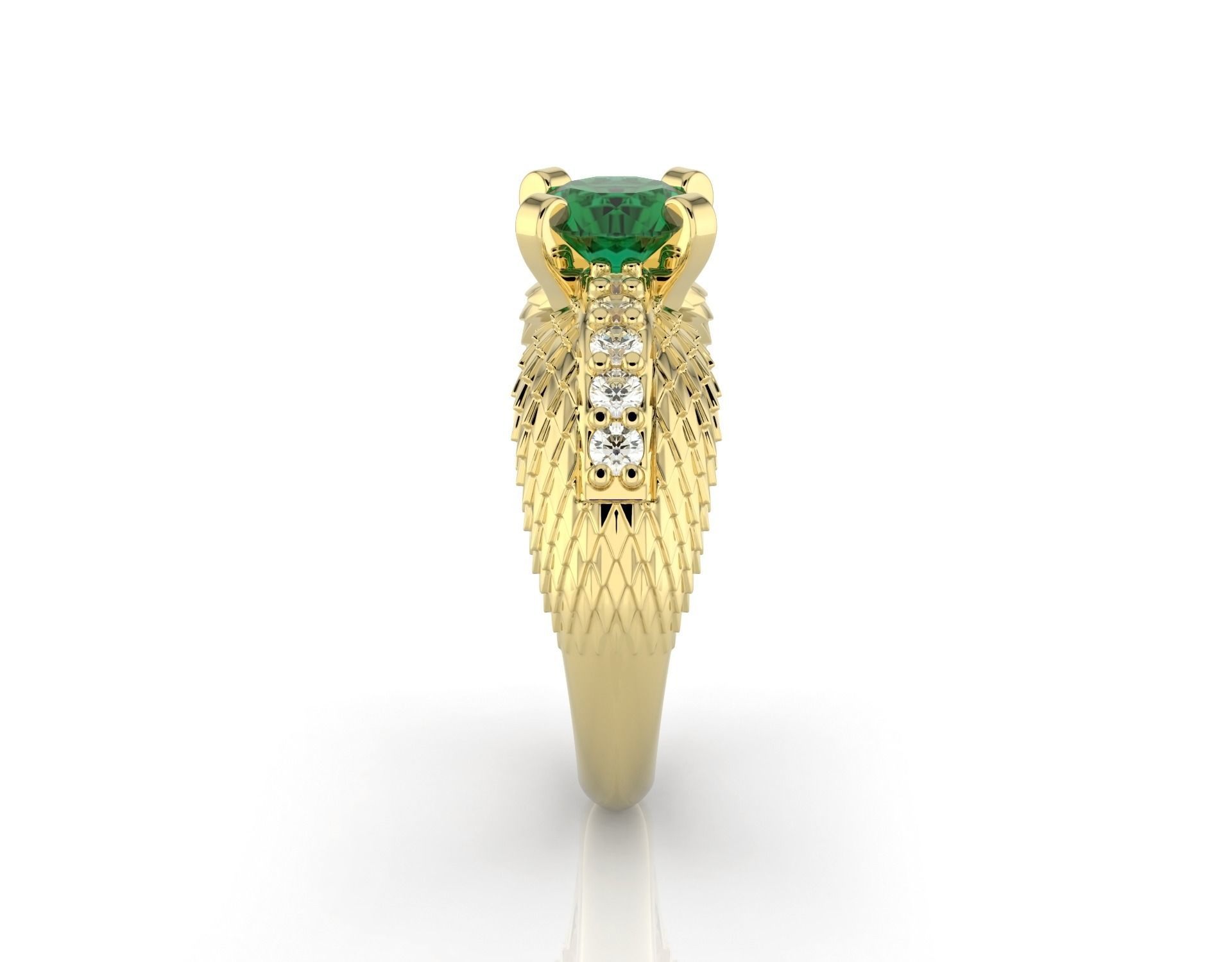 D-1754 emerald angel wings engagement ring 3D print model_3