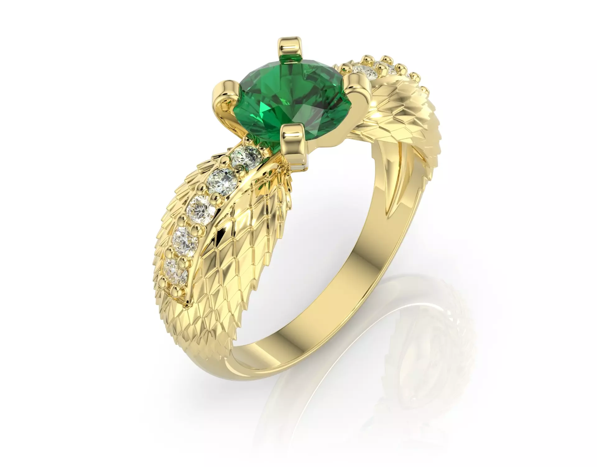 D-1754 emerald angel wings engagement ring 3D print model_0