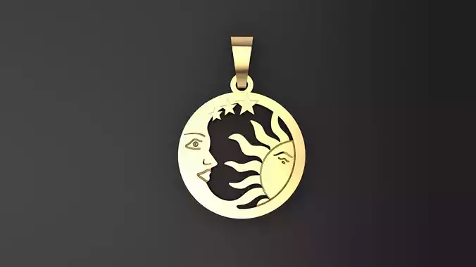 Perdant 3D print model pendant with sun and moon
