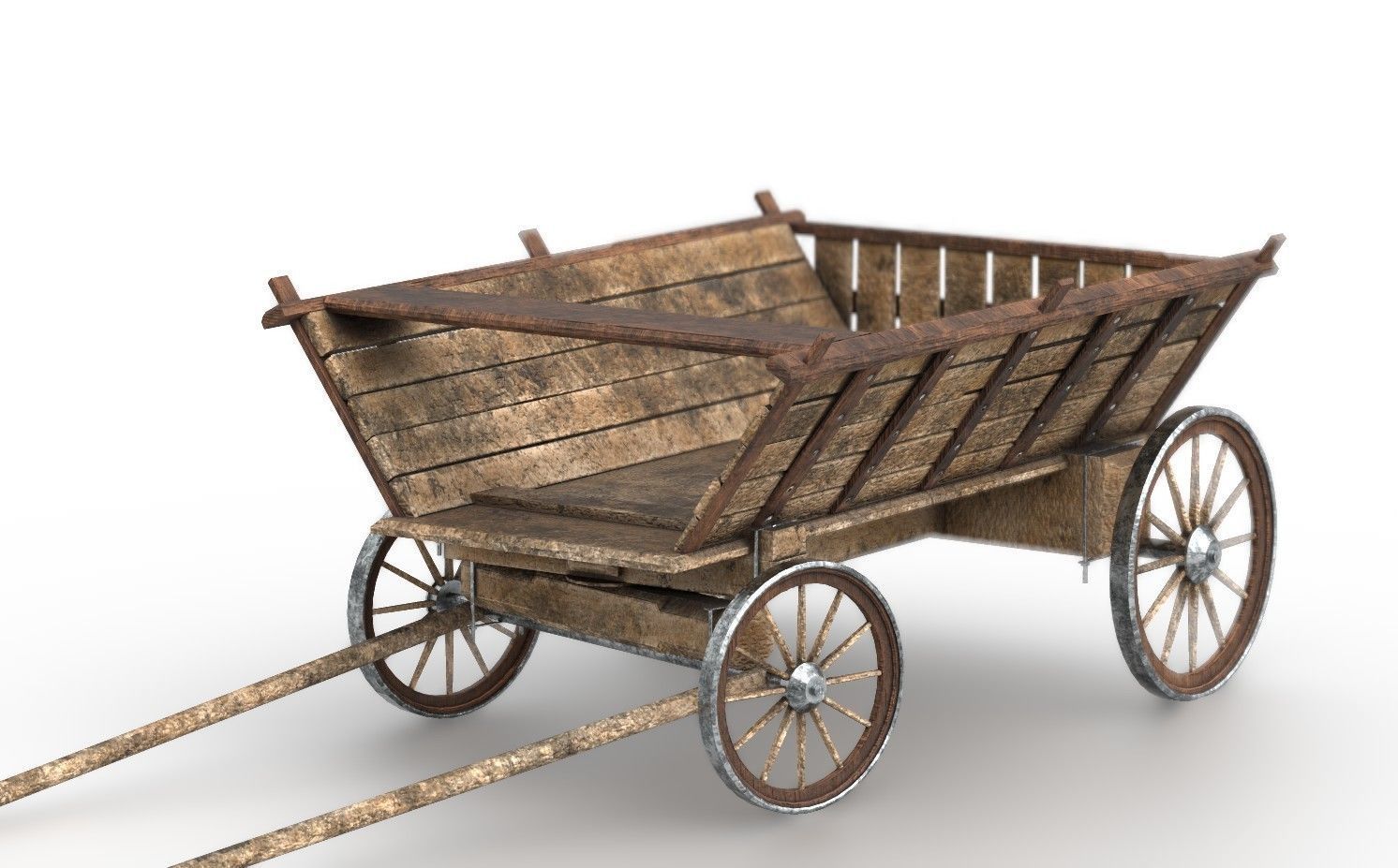 CARRIAGE old wooden wagon Low-poly 3D model_2
