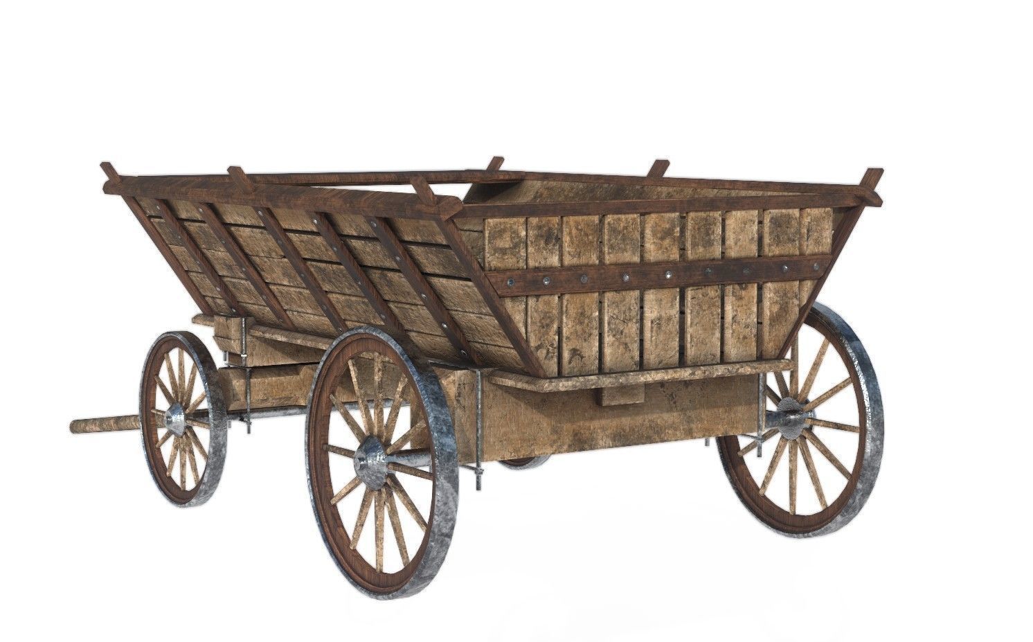 CARRIAGE old wooden wagon Low-poly 3D model_3