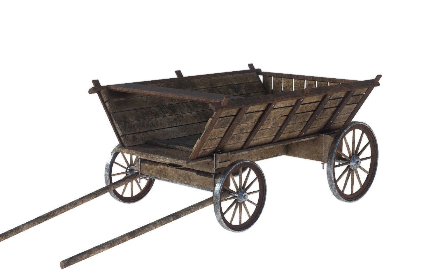 CARRIAGE old wooden wagon Low-poly 3D model_4