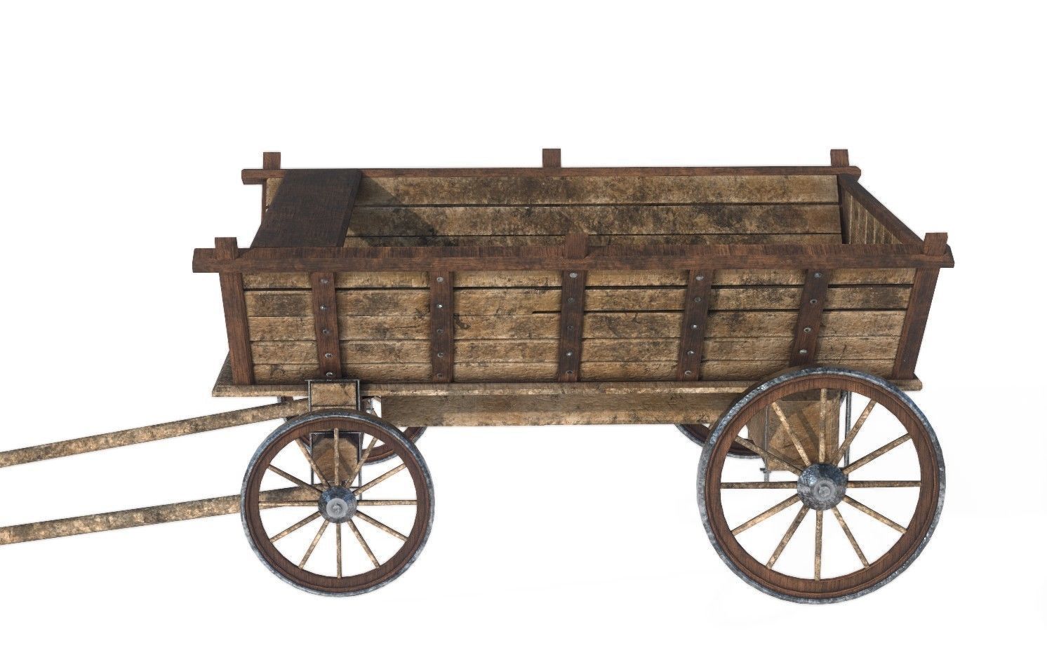 CARRIAGE old wooden wagon Low-poly 3D model_1
