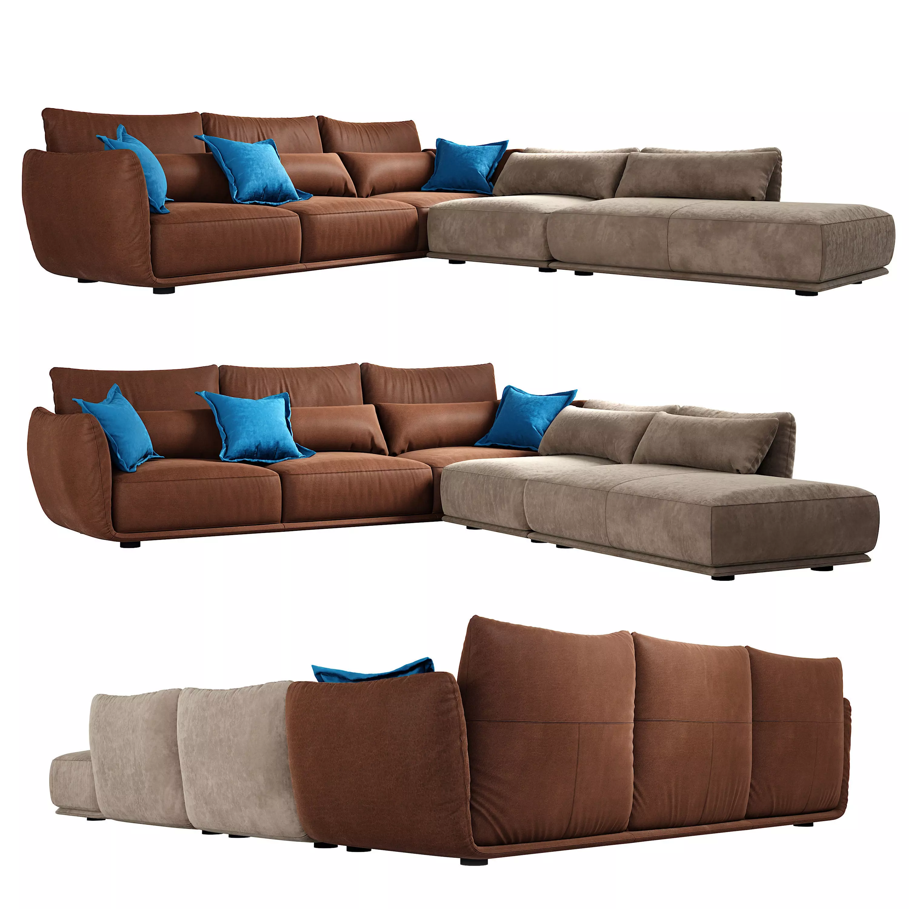 Cierre Clift sectional Sofa with backrest  footstool left side  3D model_0