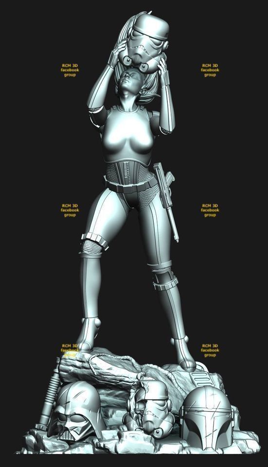 Lady Stormtrooper statue 3D print model_2