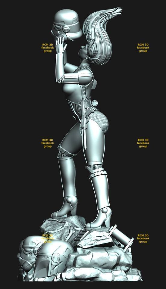Lady Stormtrooper statue 3D print model_4