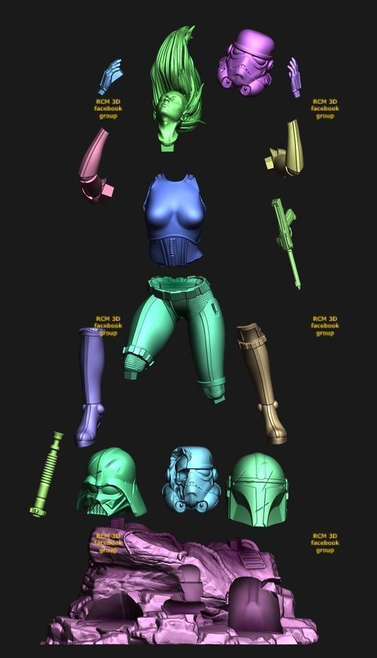 Lady Stormtrooper statue 3D print model_5