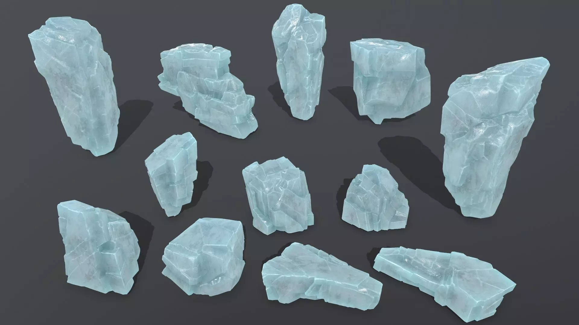 ice set 1 piece of aquamarine stone Low-poly 3D model_0