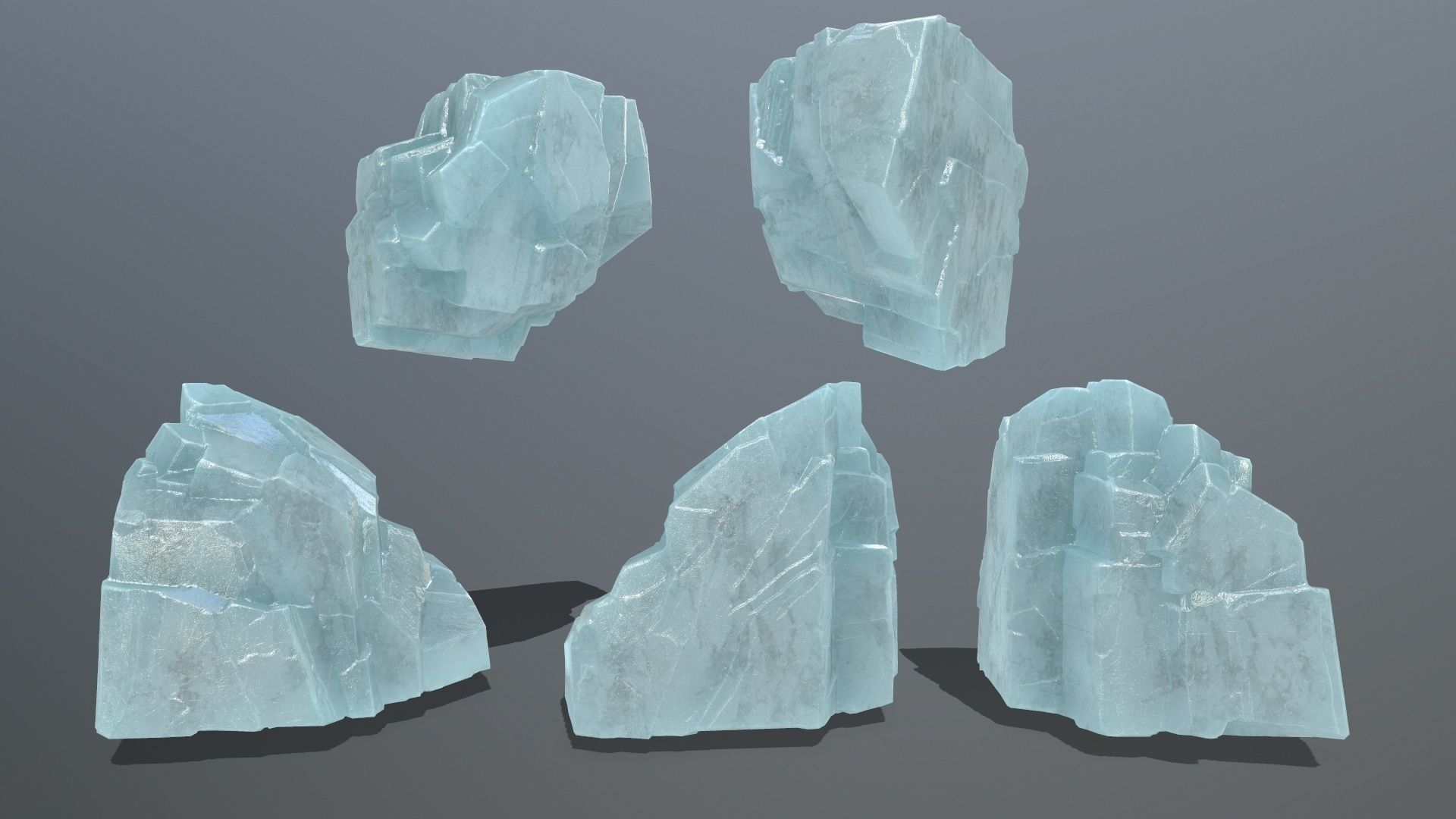 ice set 1 piece of aquamarine stone Low-poly 3D model_20