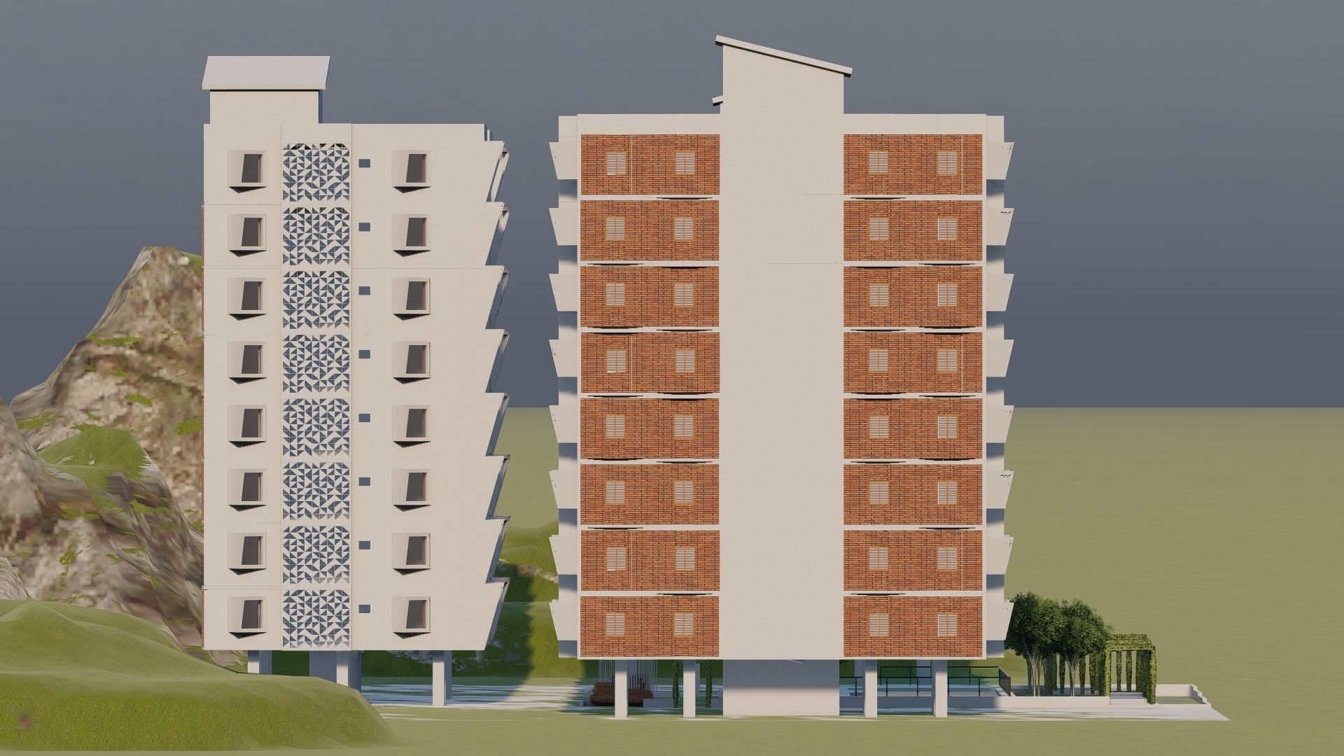 Residential Apartment with Landscaping 3D Model 3D model_11