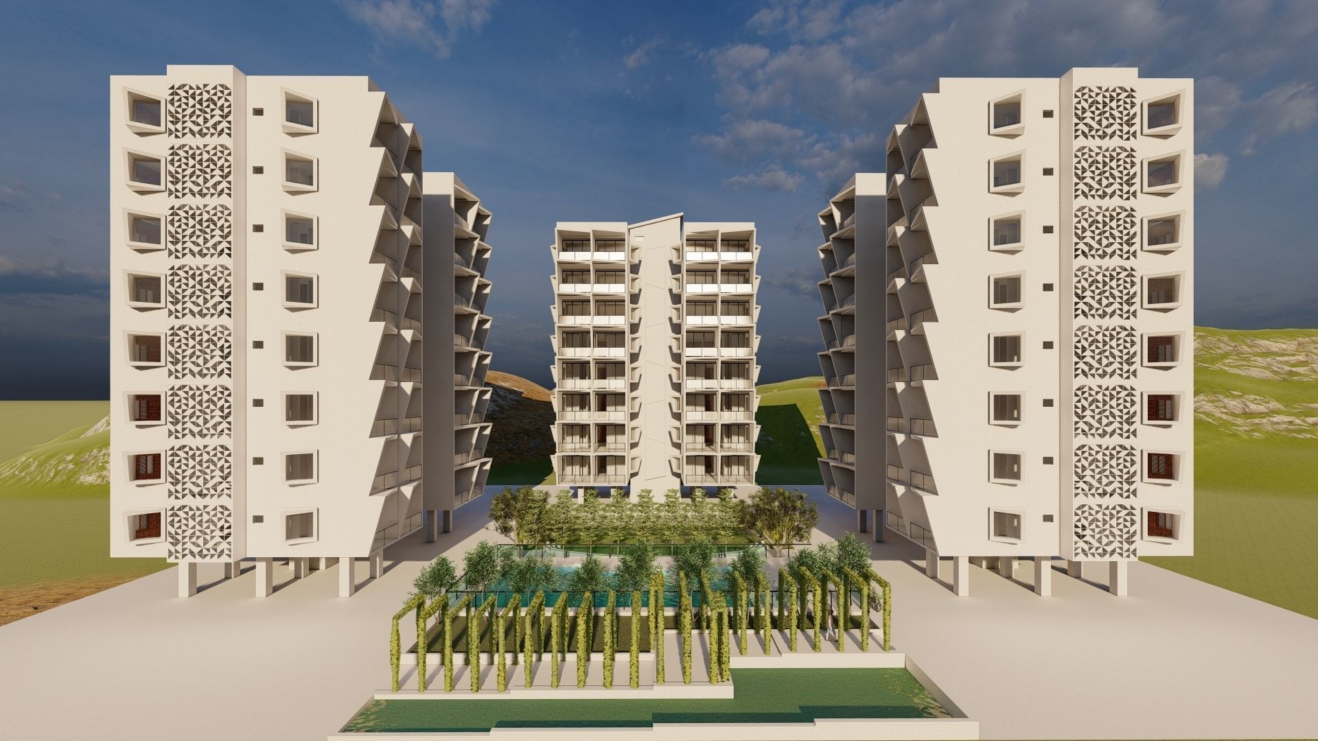 Residential Apartment with Landscaping 3D Model 3D model_1