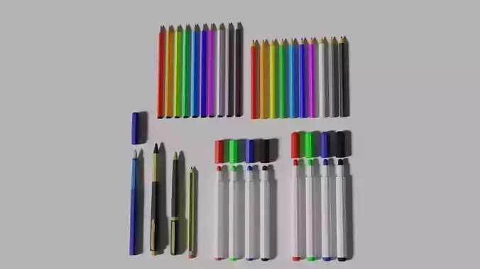 Lowpoly Pencil and Pen Set