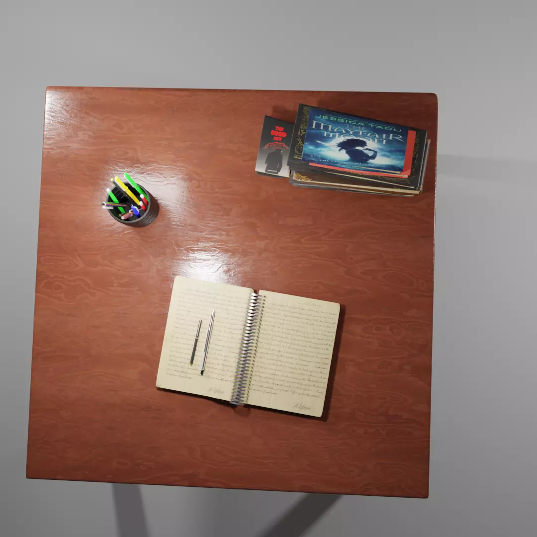 PEN BOOKS AND STUDY TABLE 3D model_0