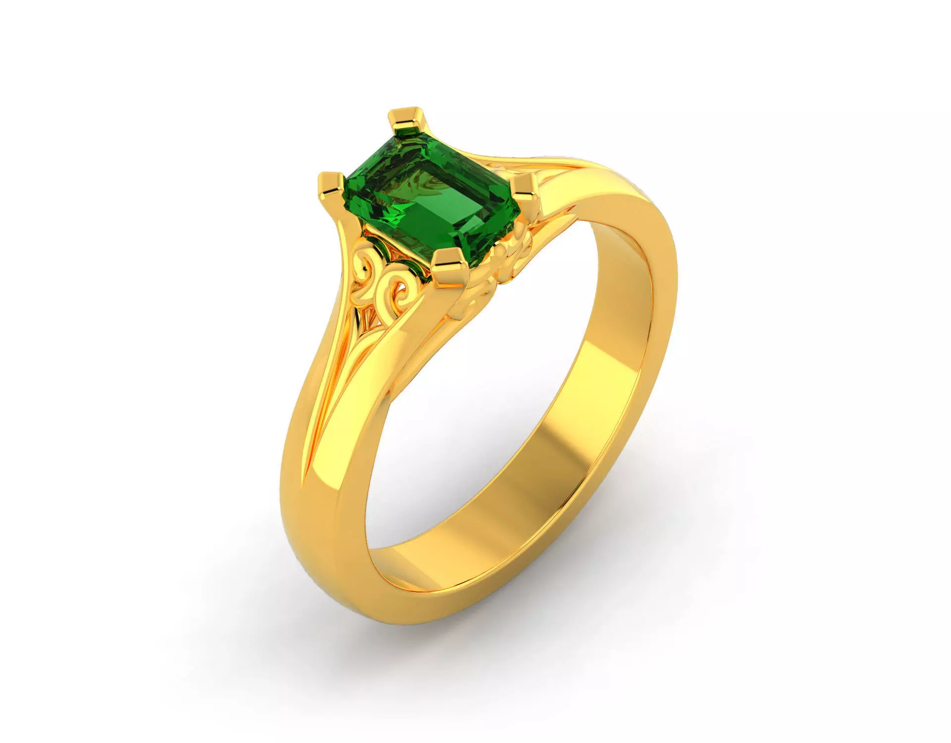 D-1189 gold ring with emerald stone 3D print model