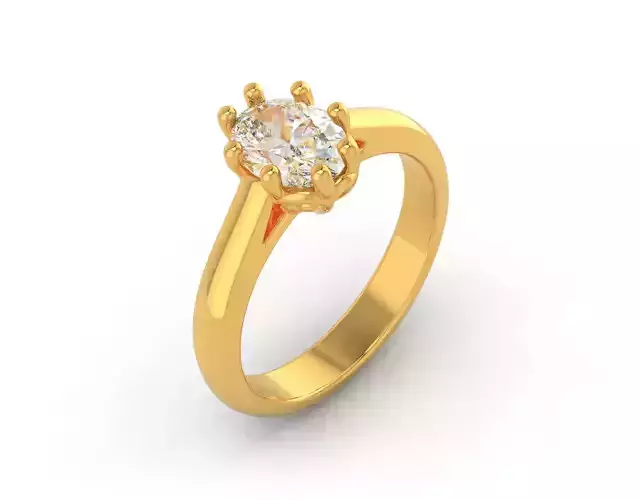 D-1192 gold engagement ring with oval cut diamond 3D print model