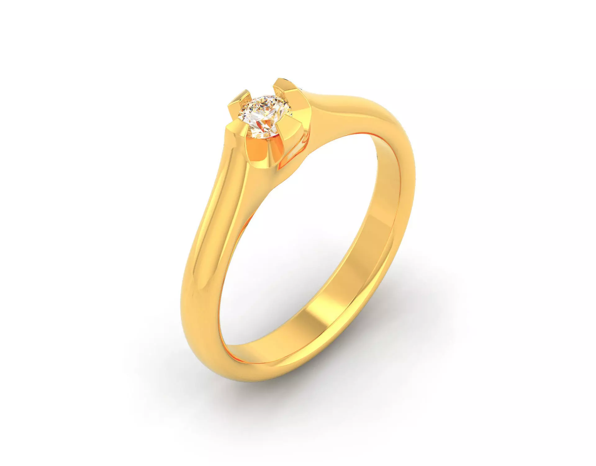 D-1258 gold diamond solitaire ring 3D print model