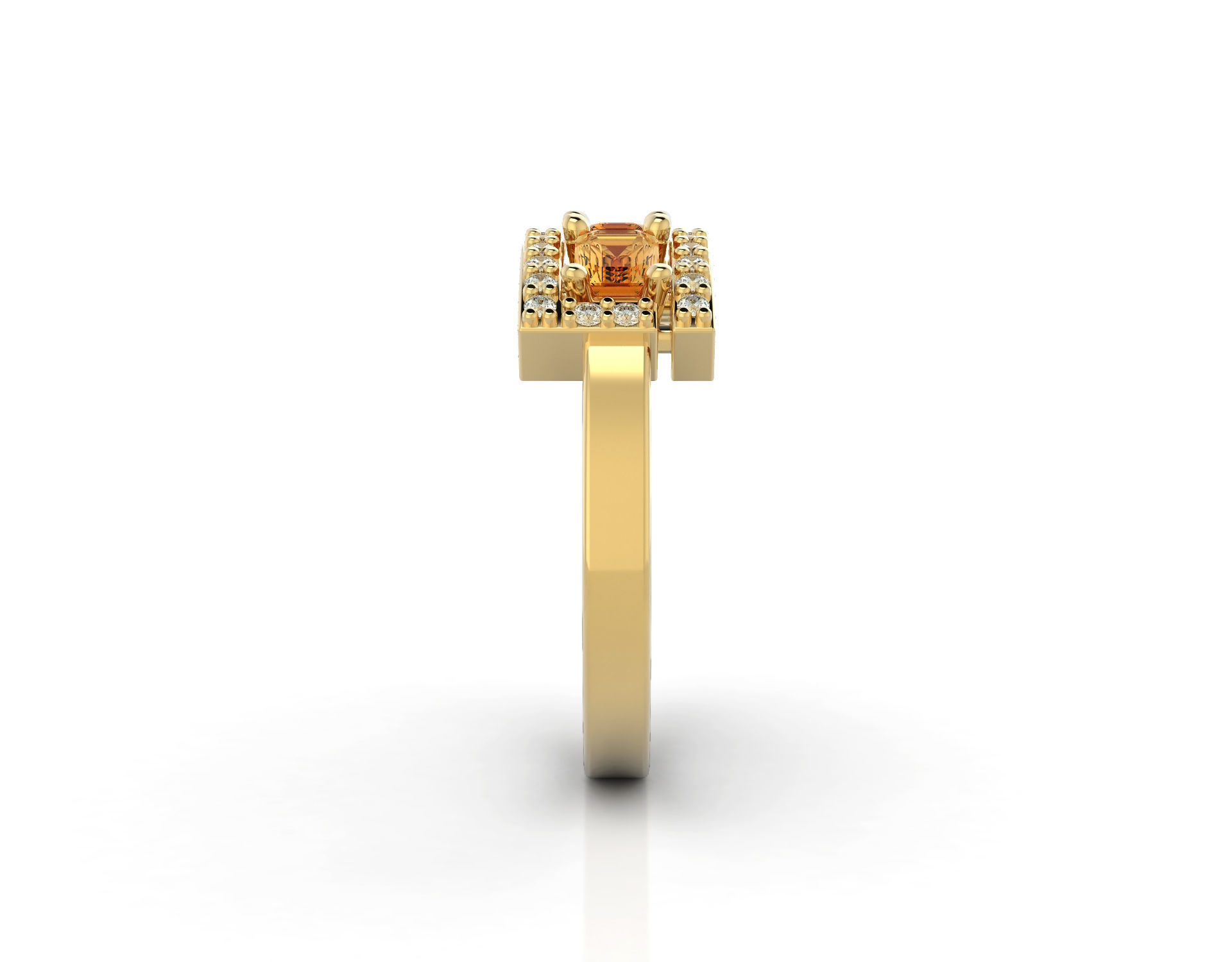 D-1414 gold citrine and diamond ring 3D print model_2
