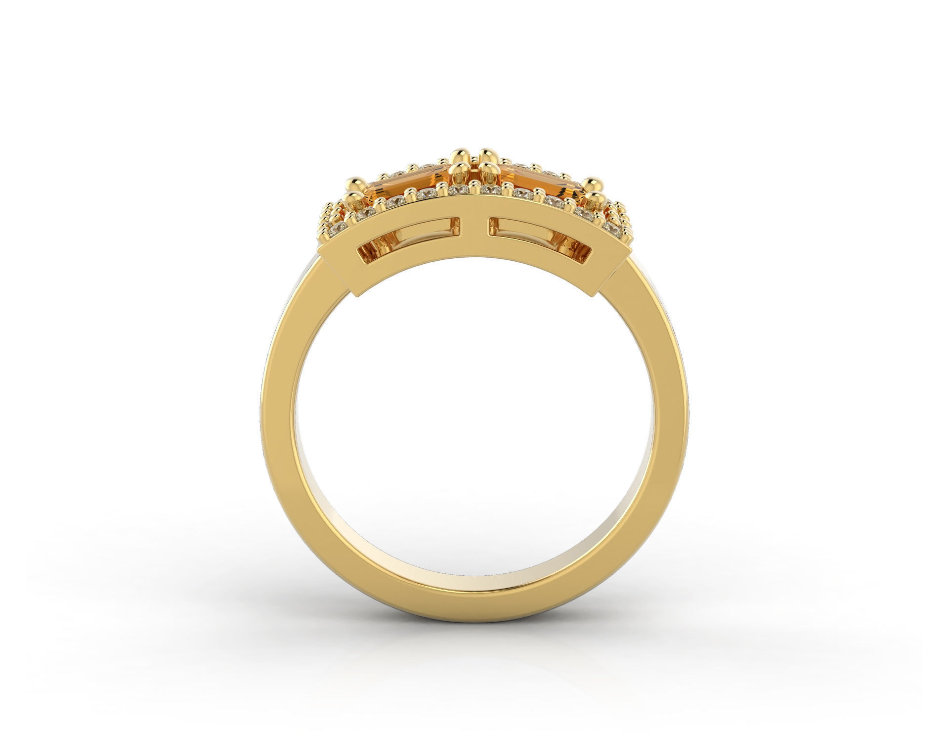 D-1414 gold citrine and diamond ring 3D print model_1