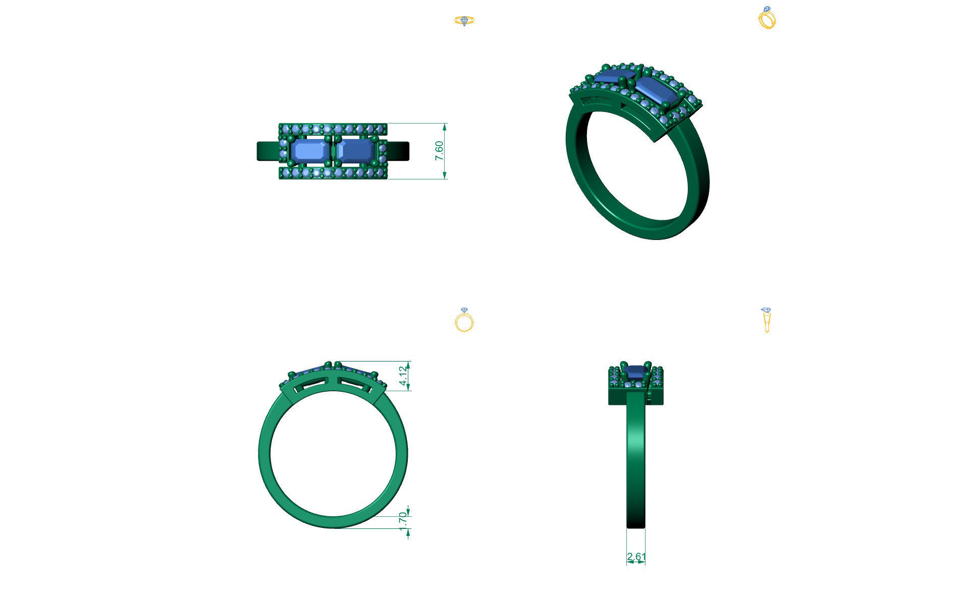 D-1414 gold citrine and diamond ring 3D print model_4