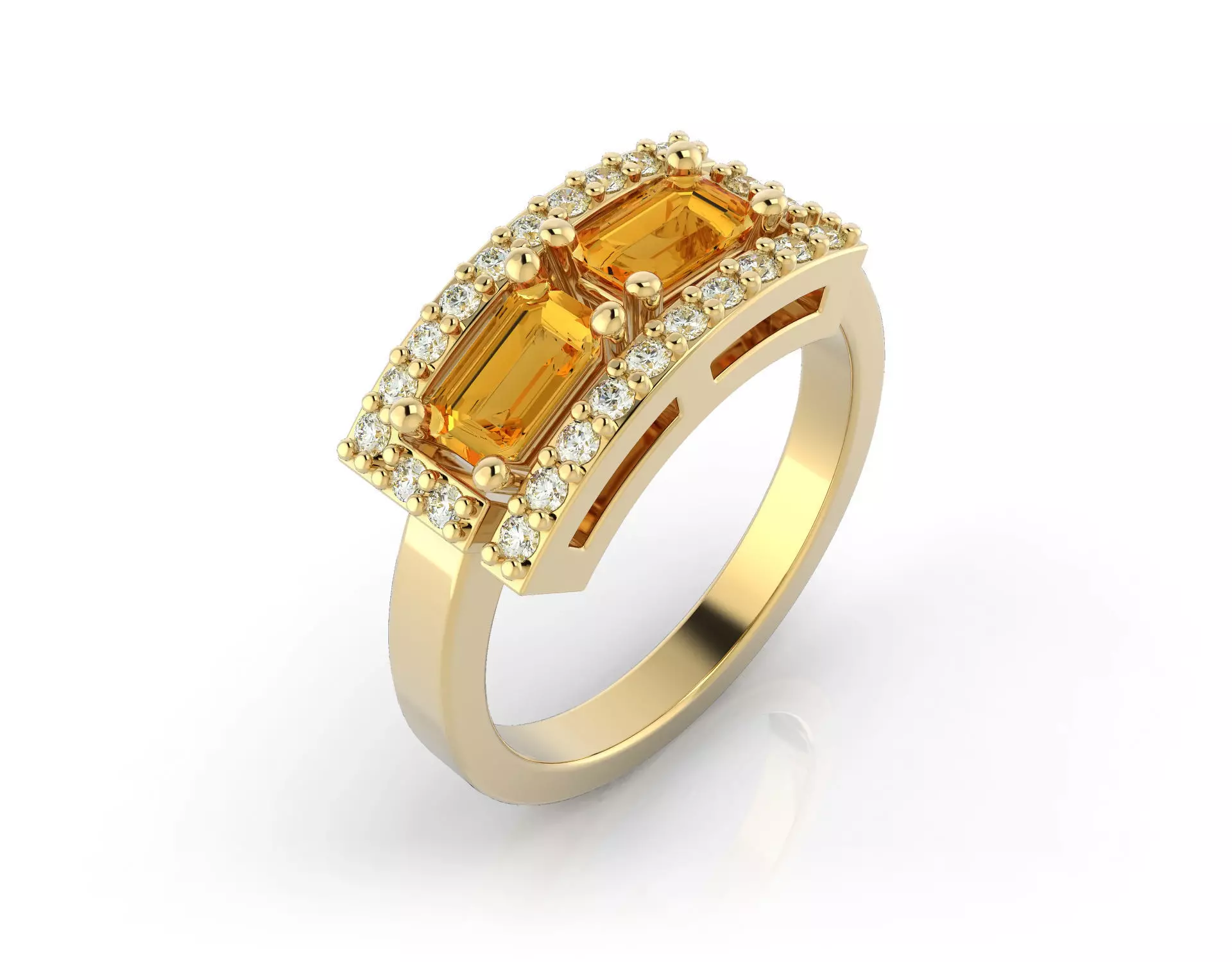 D-1414 gold citrine and diamond ring 3D print model_0