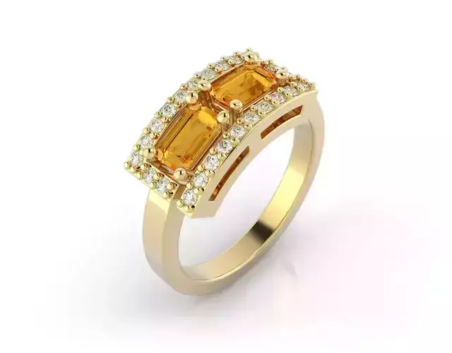 D-1414 gold citrine and diamond ring