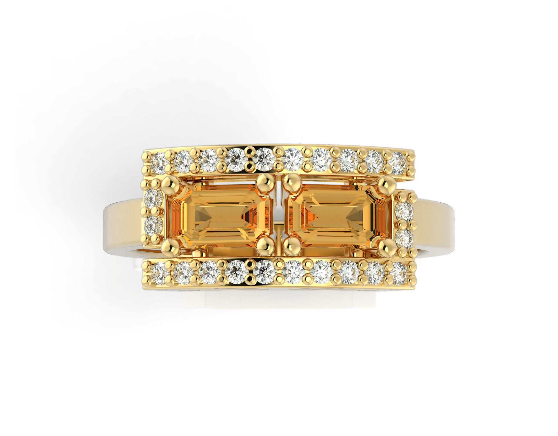 D-1414 gold citrine and diamond ring 3D print model_3