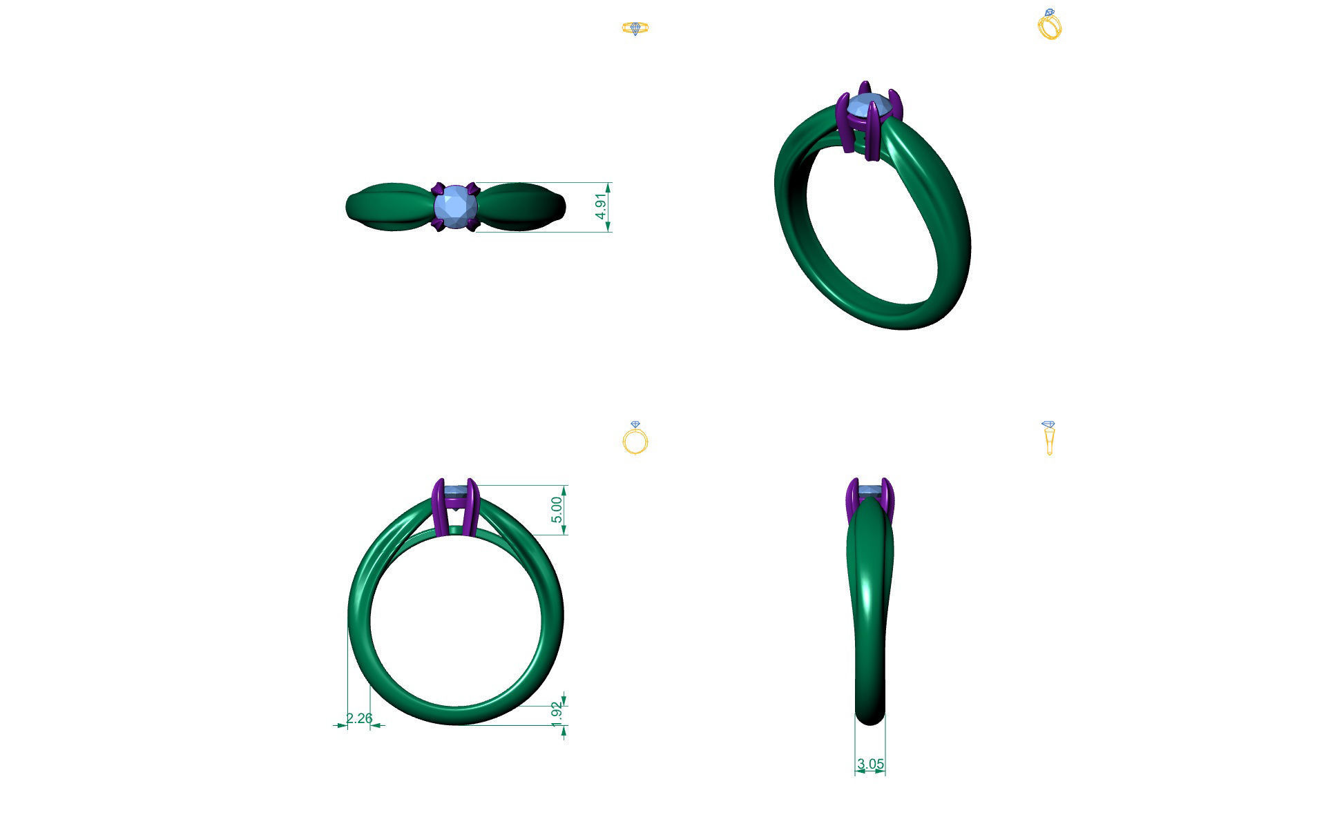 D-1558 solitaire diamond engagement ring gold 3D print model_3