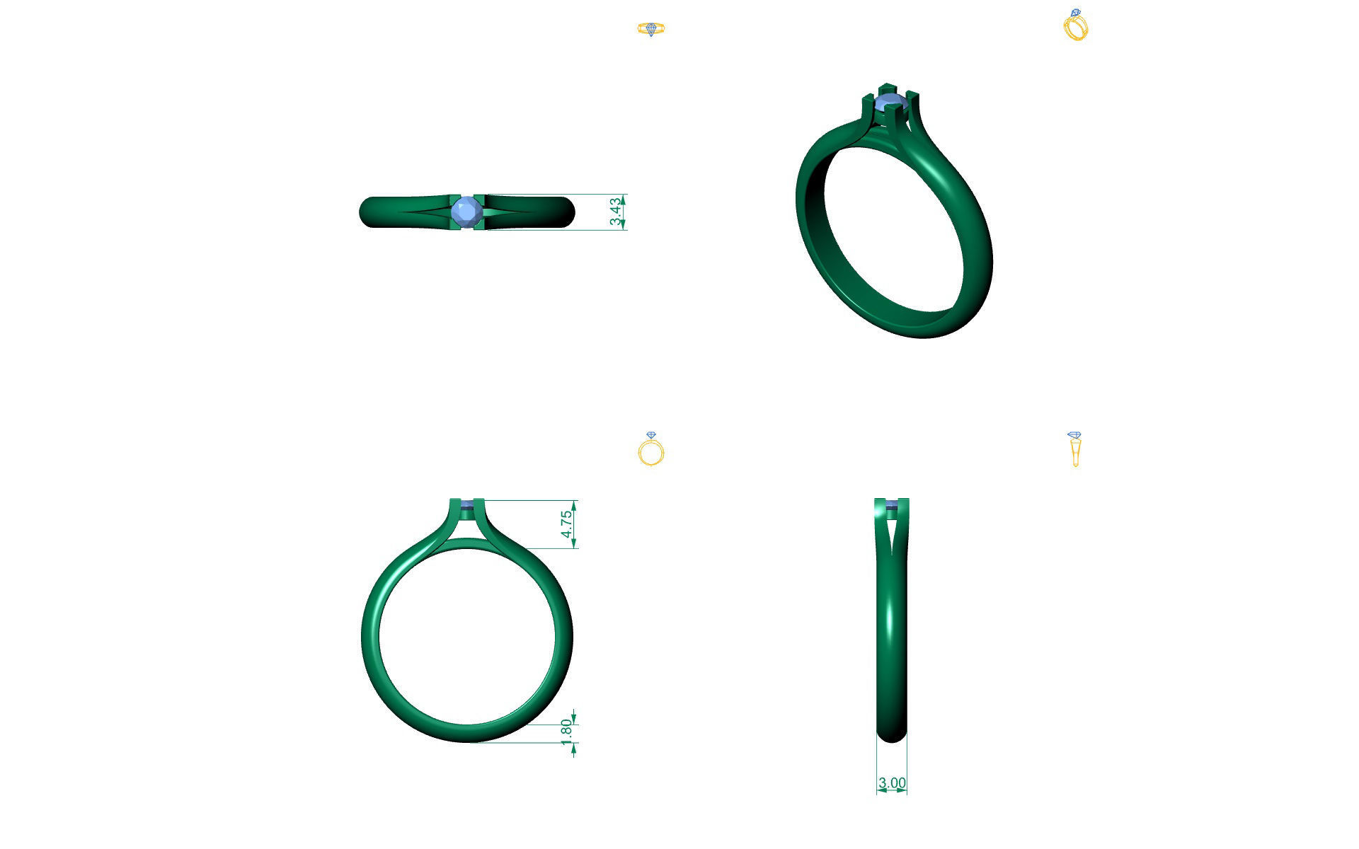 D-1587 diamond solitaire engagement ring 3D print model_3