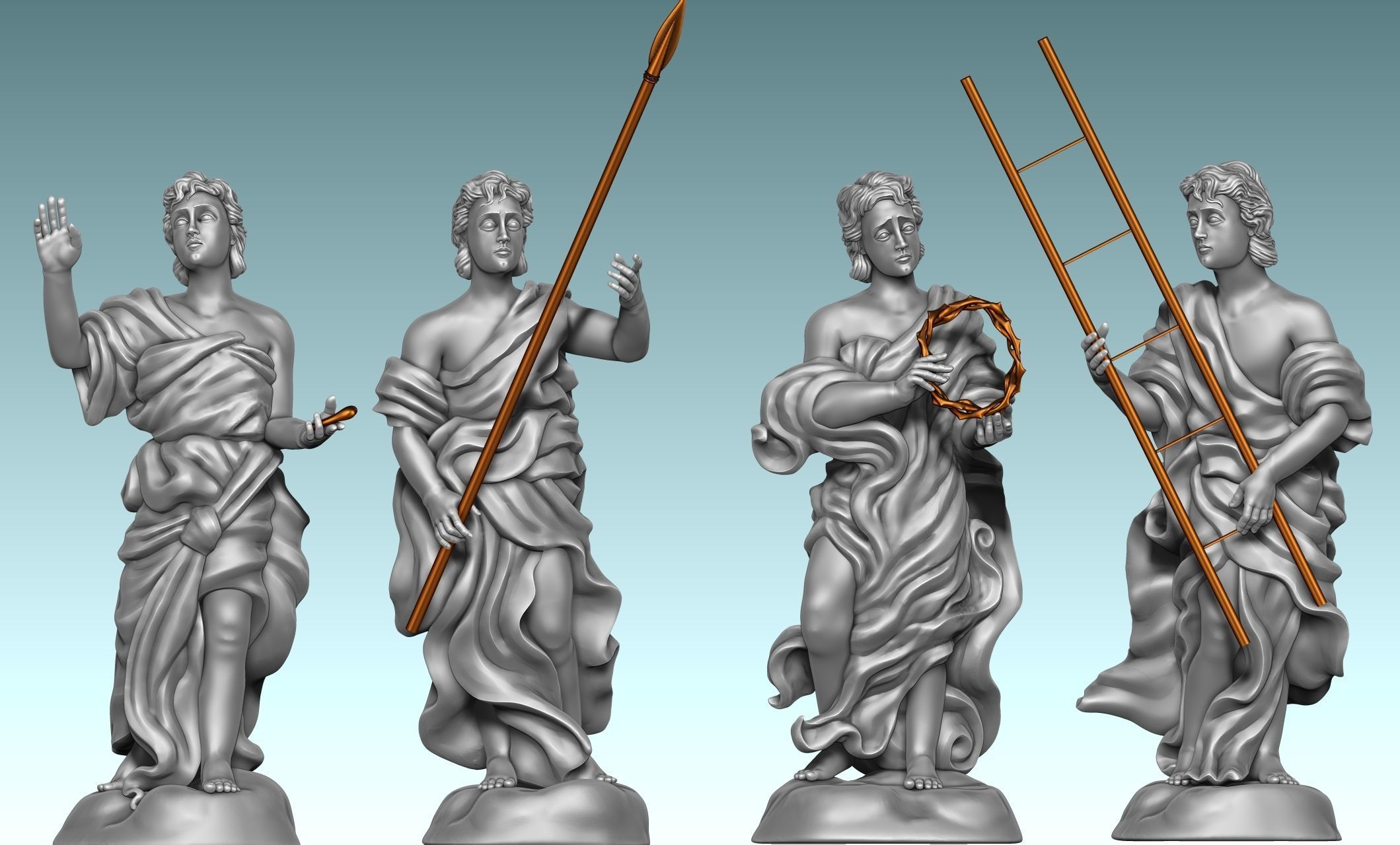 The Four Angels - CNC Router Carving 3D print model_17