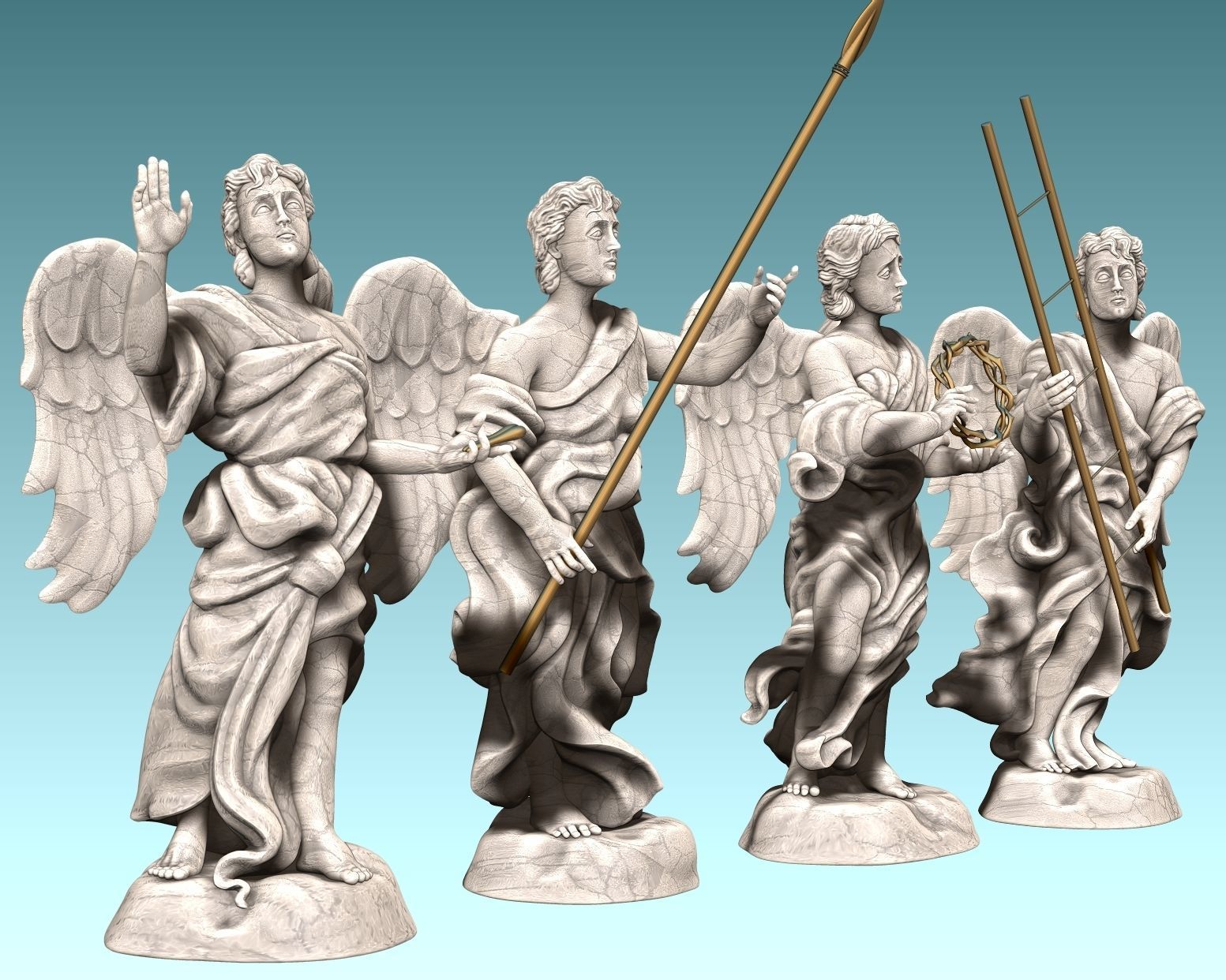 The Four Angels - CNC Router Carving 3D print model_10