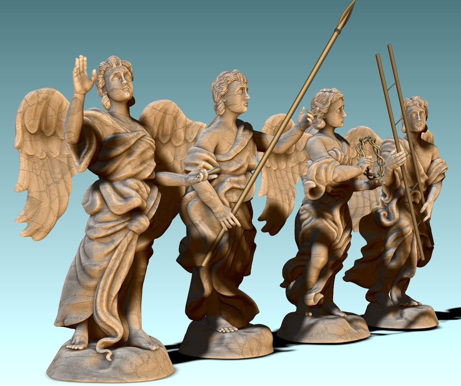 The Four Angels - CNC Router Carving 3D print model_9