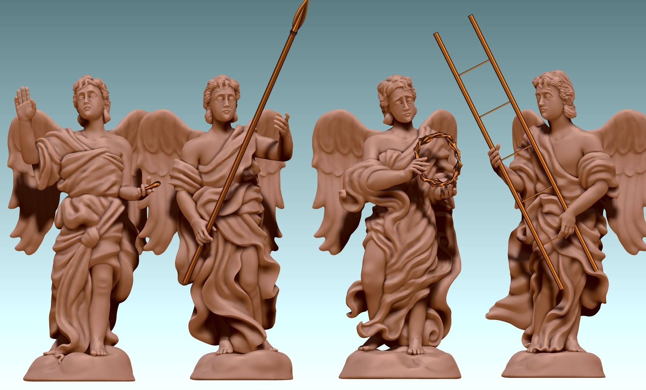 The Four Angels - CNC Router Carving 3D print model_25