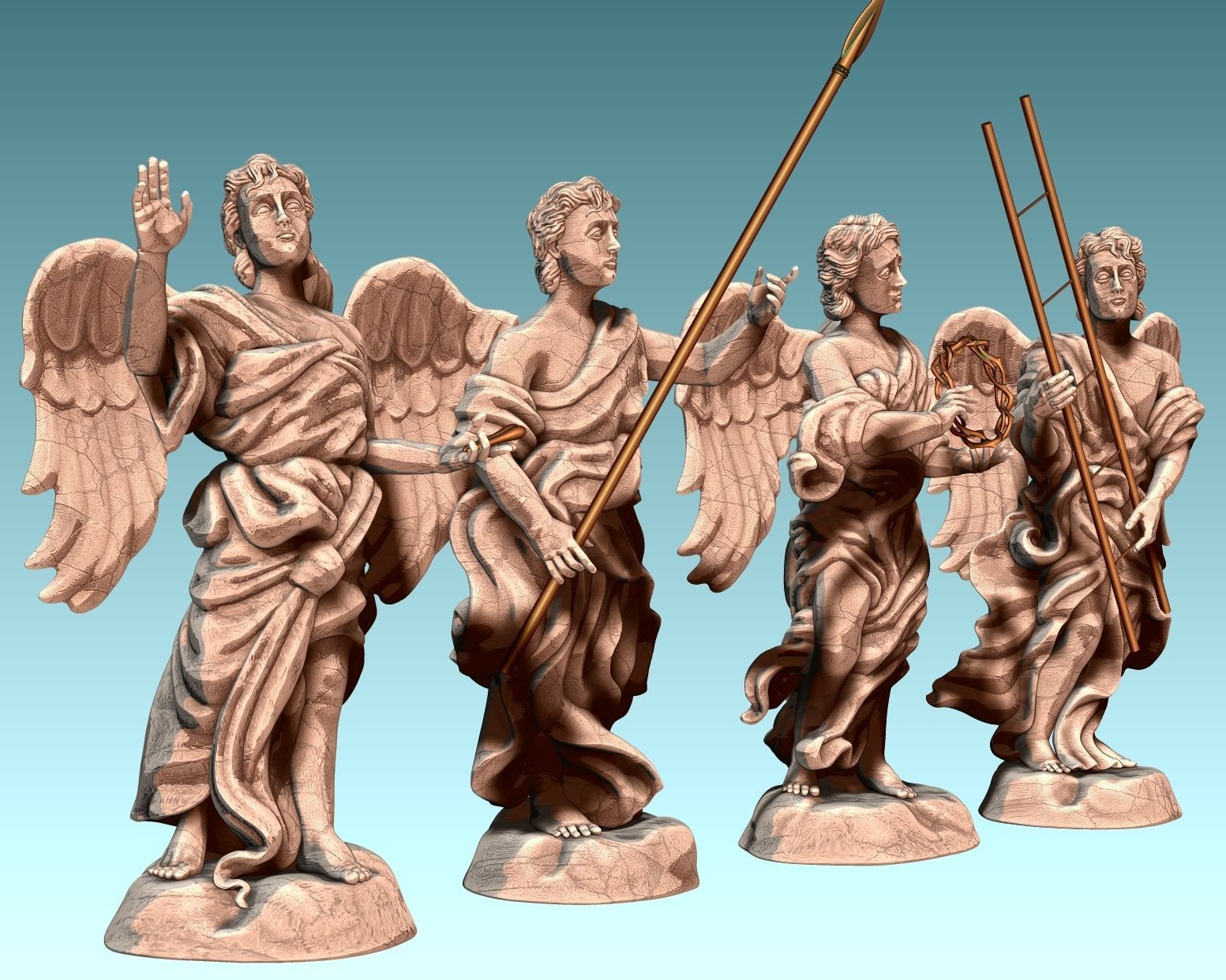 The Four Angels - CNC Router Carving 3D print model_7