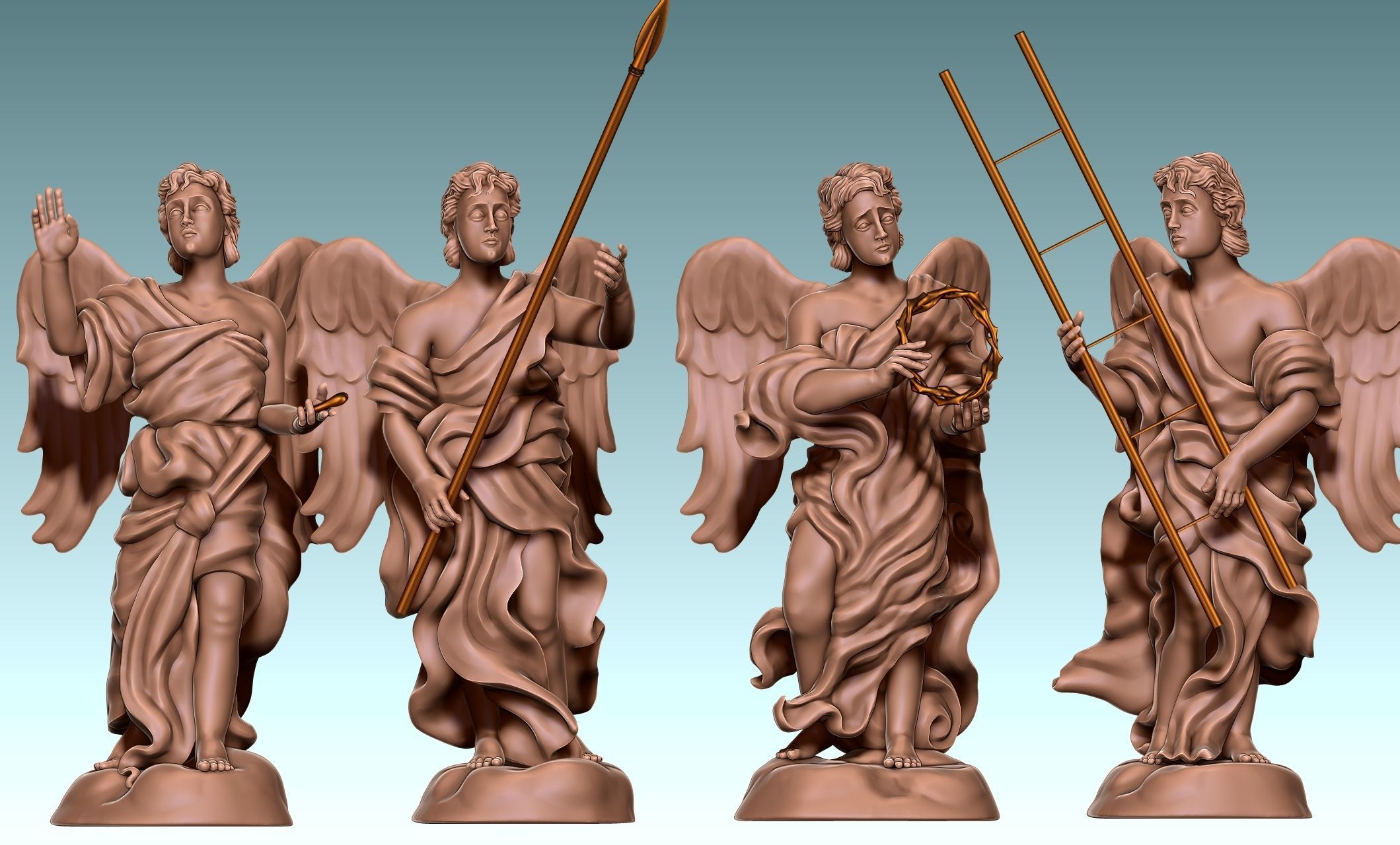 The Four Angels - CNC Router Carving 3D print model_2