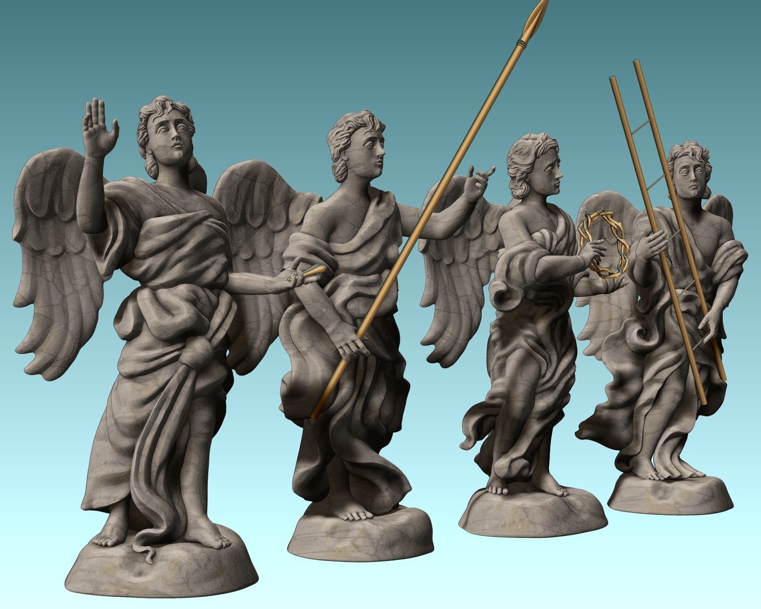 The Four Angels - CNC Router Carving 3D print model_12