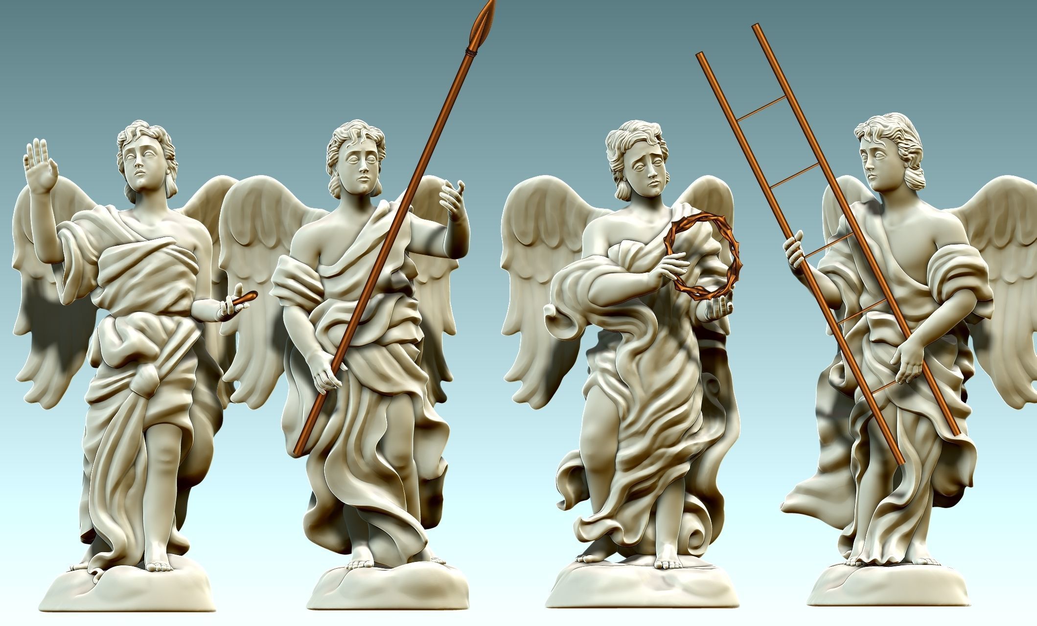 The Four Angels - CNC Router Carving 3D print model_21