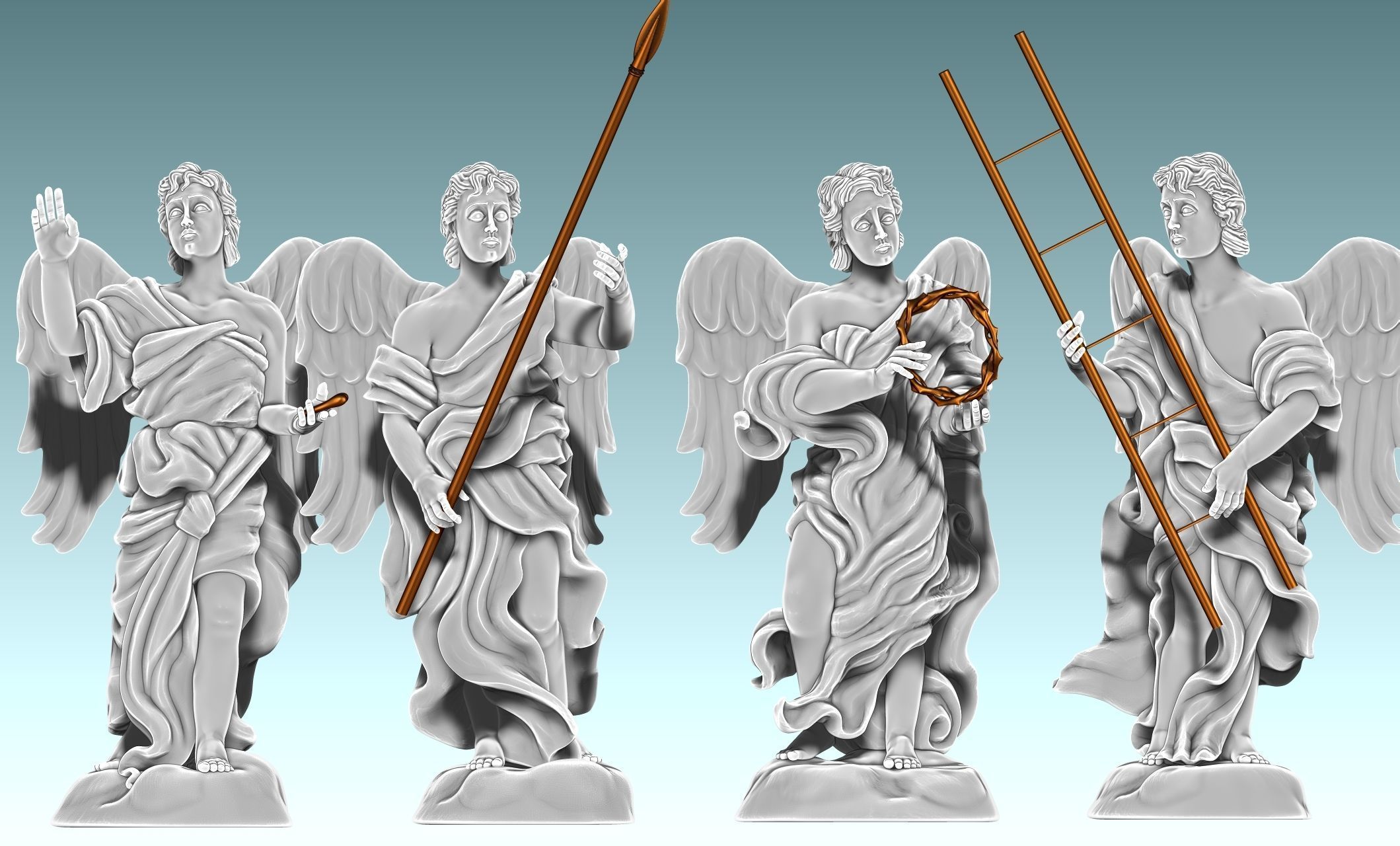 The Four Angels - CNC Router Carving 3D print model_26
