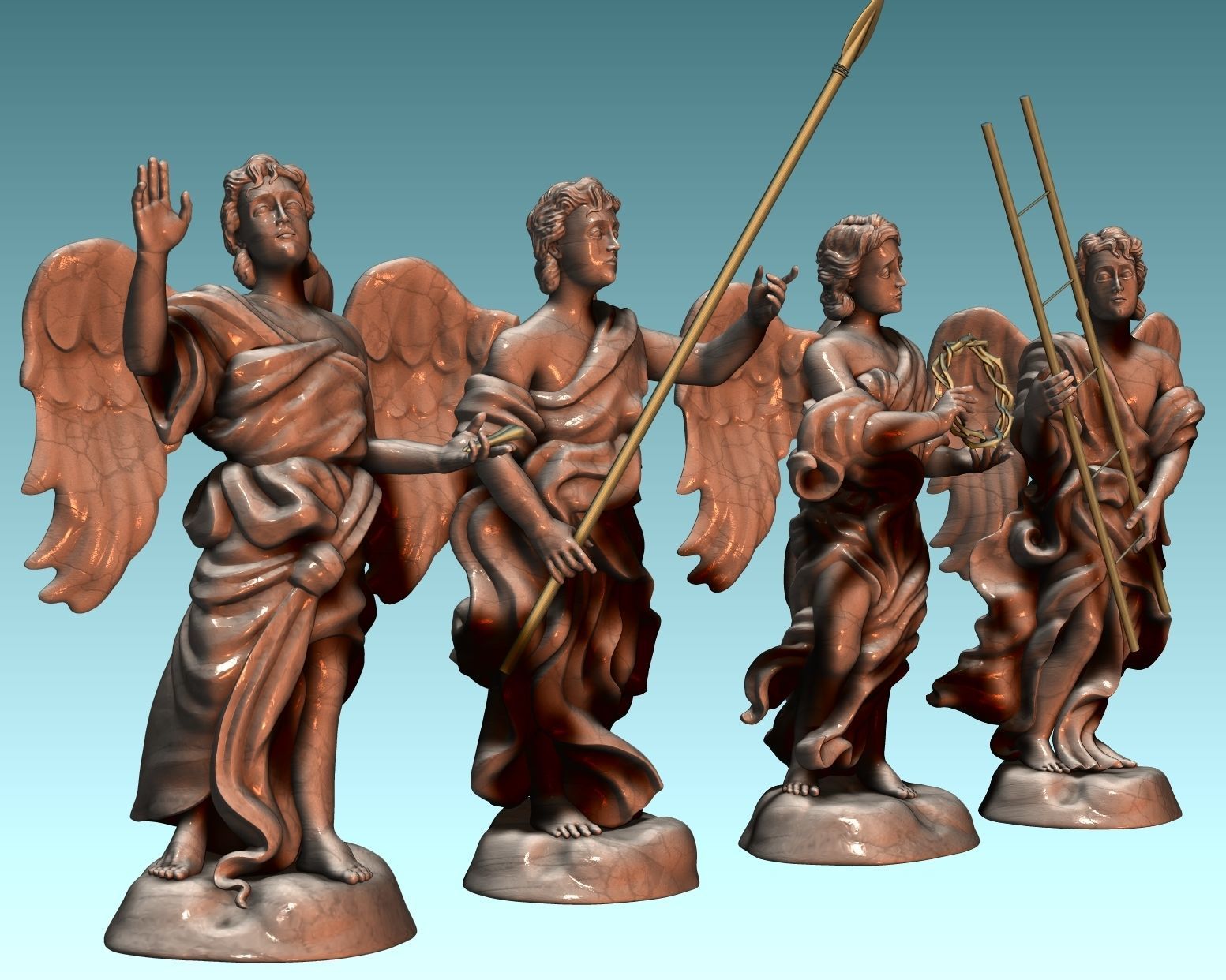 The Four Angels - CNC Router Carving 3D print model_11