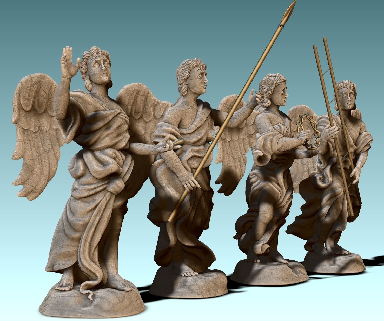 The Four Angels - CNC Router Carving 3D print model_13