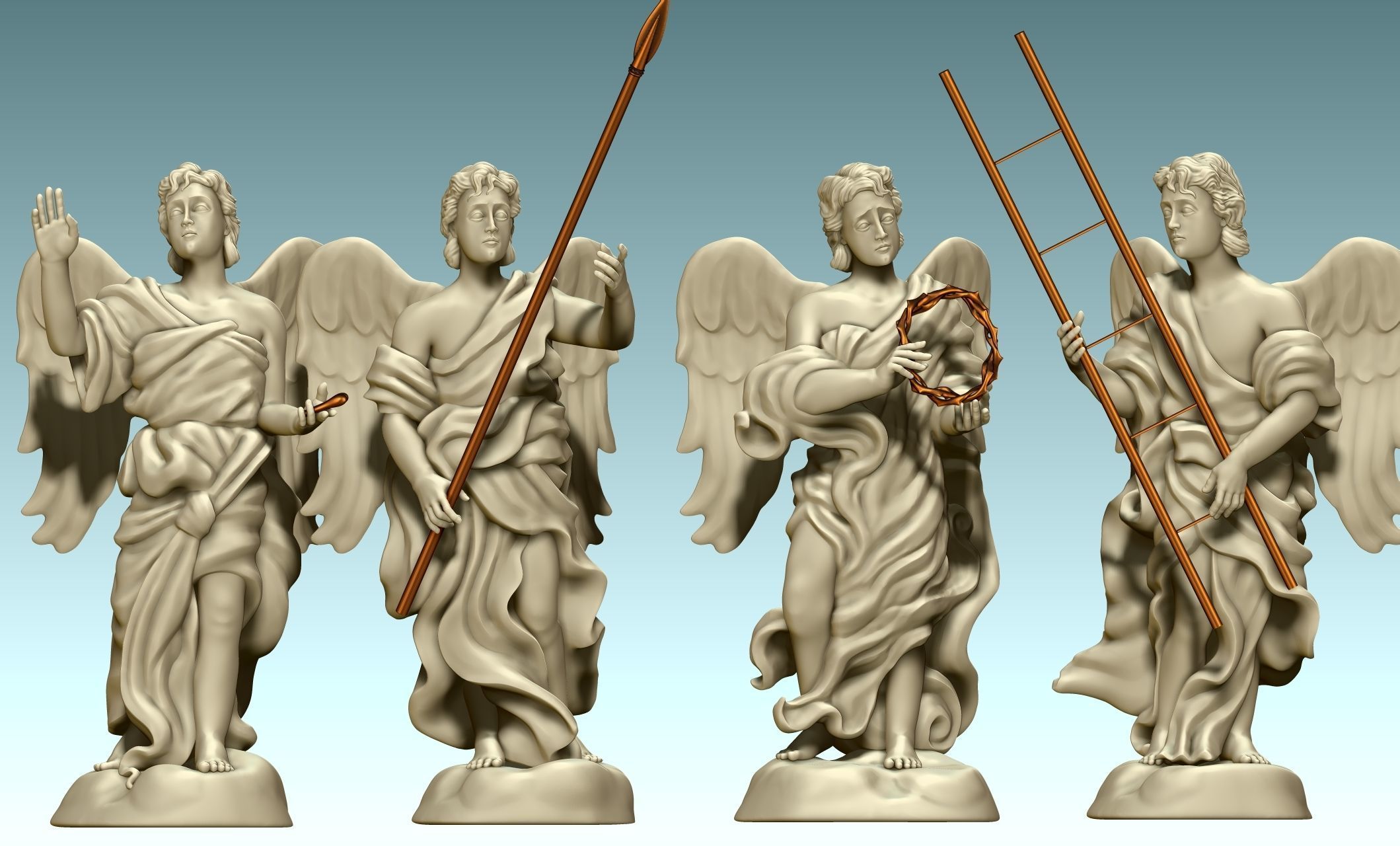 The Four Angels - CNC Router Carving 3D print model_19