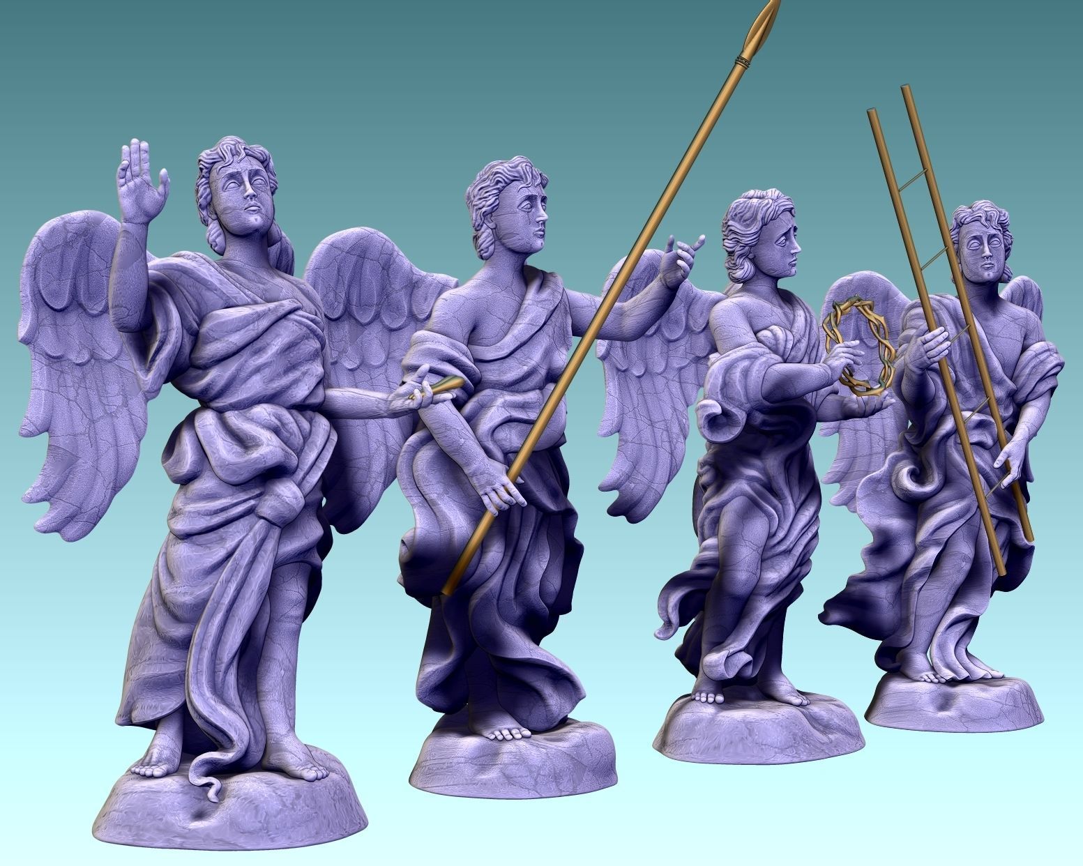 The Four Angels - CNC Router Carving 3D print model_4
